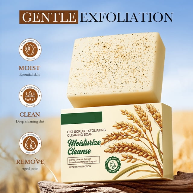 Jabón exfoliante de avena, jabón limpiador corporal, jabón artesanal de 100 g.