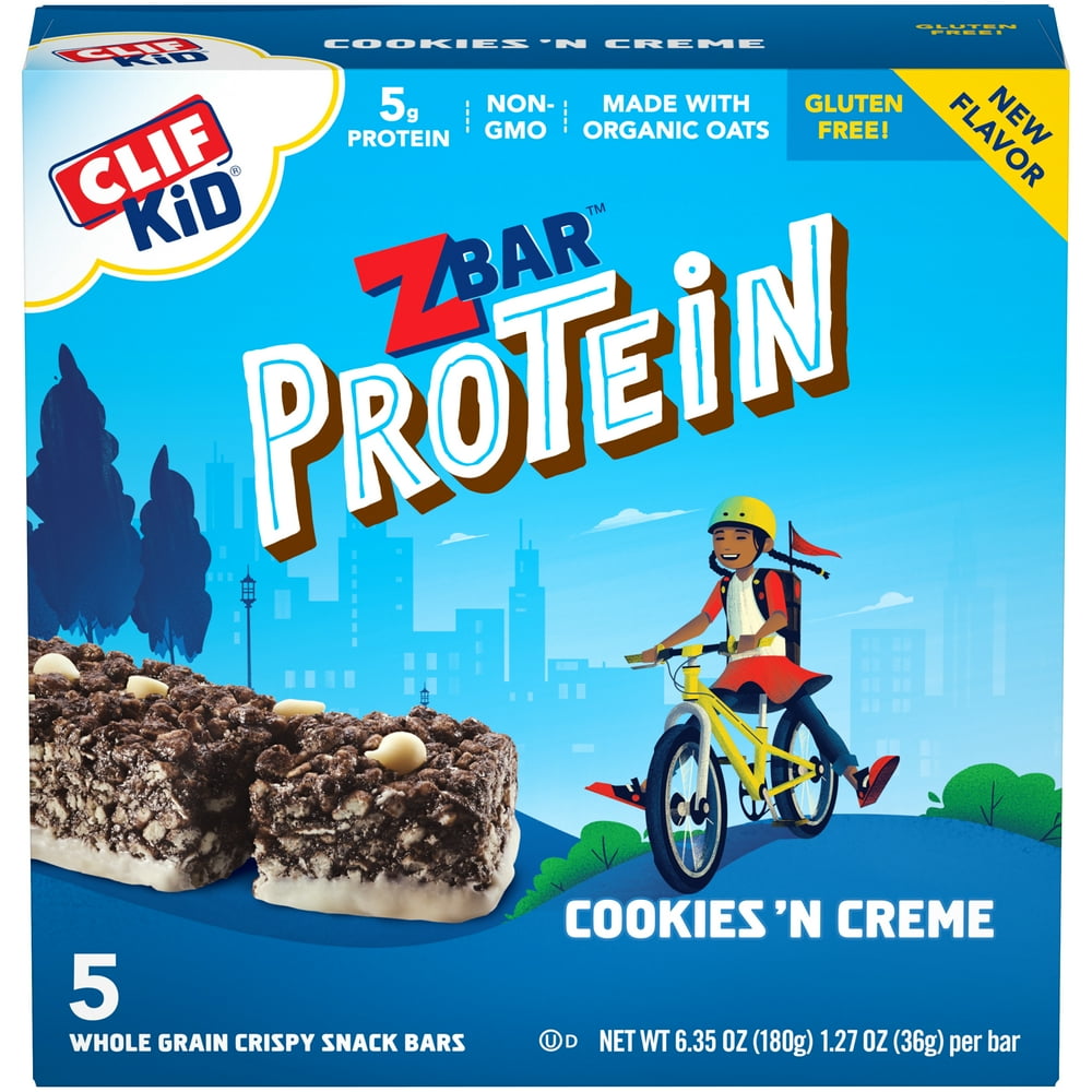 CLIF Kid Zbar Protein Granola Bars, Gluten Free, Cookies 'N Crème, 5 Ct, 1.27 oz