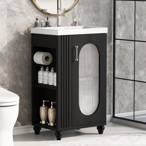 GDF Studio 20" Modern Bathroom Vanity with Sink, Storage Cabinet with Two-tier Shelf, Adjustable Shelf, Black