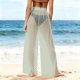 thumbnail image 4 of Pincandy Women See Through Sheer Mesh Pants Beach Swimsuit Bikini Bottom Cover up Party Club Elastic High Waist Wide Leg Pants, 4 of 7
