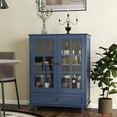 thumbnail image 4 of Lisonu Vintage Blue Buffet Cabinet, Farmhouse Sideboard with Glass Doors and Storage Drawer, Wooden Console for Dining Room or Kitchen, 4 of 21