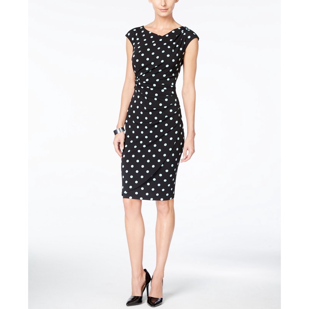 Connected Apparel Connected Apparel NEW Black Womens Size 4P Petite Polka Dot Sheath Dress