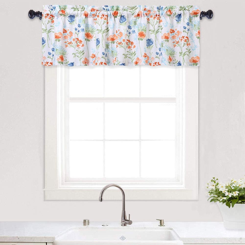 Mulanimo Valance Curtains for Kitchen, Multicolor Watercolor Flowers