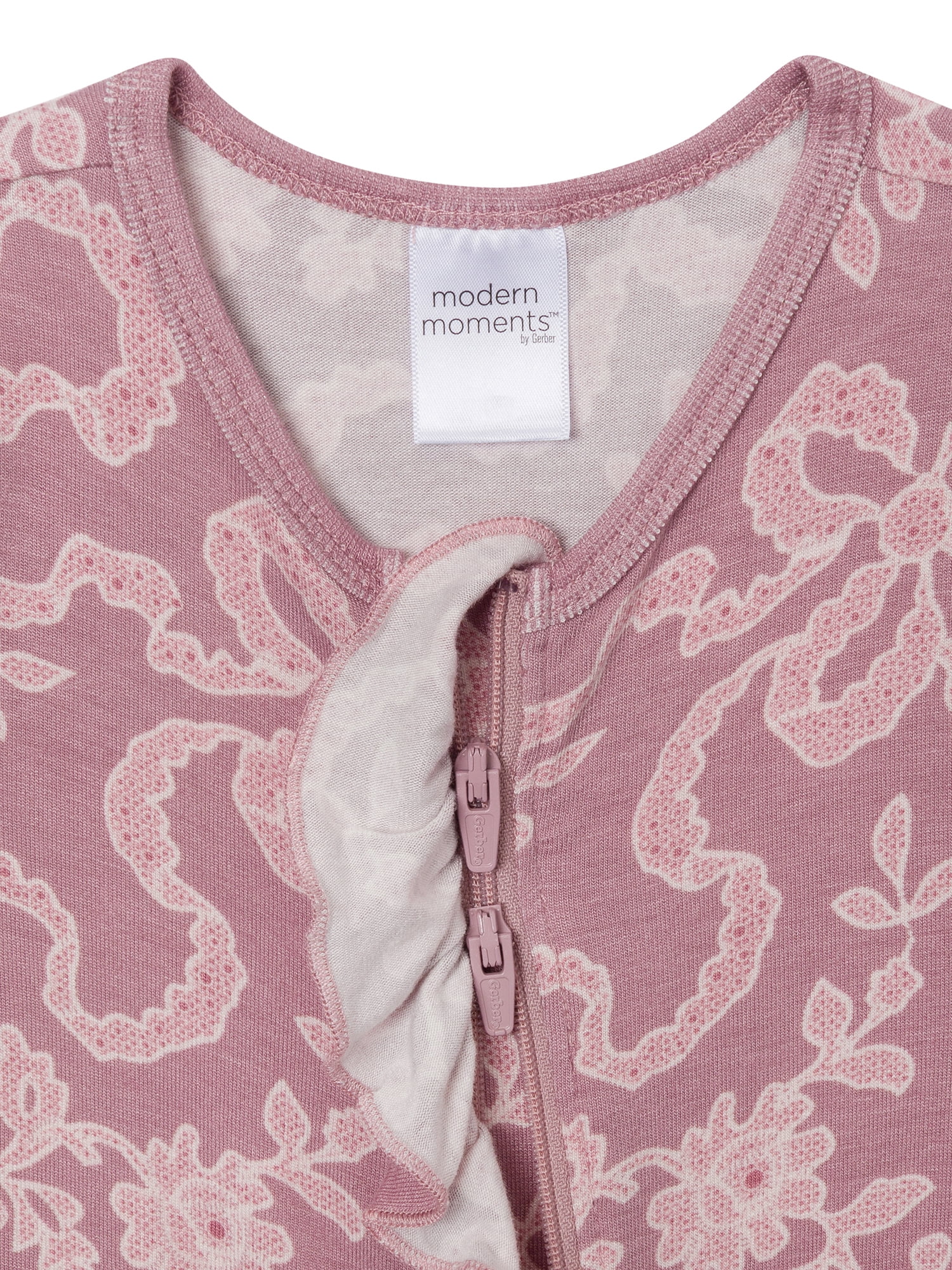 Modern Moments by Gerber Neutral Two-Way Zip Viscose Ruffled Sleep ´N Play Footed Pajamas, Sizes Newborn - 6/9 Months