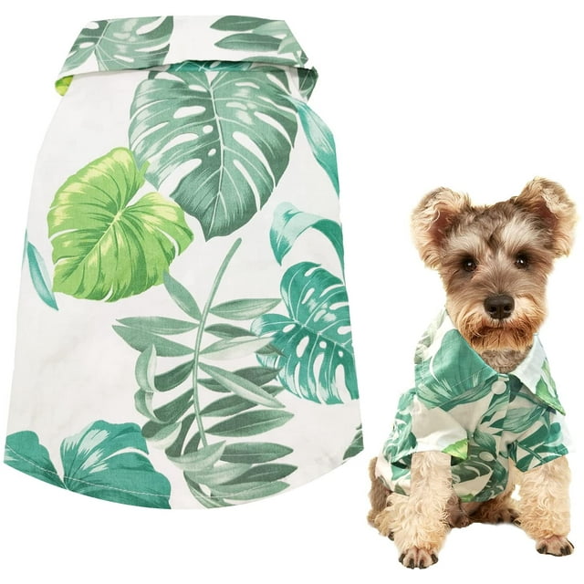 Camisa para perro Ropa hawaiana para cachorros, chaleco de solapa con estampado de hojas Camiseta tipo polo de verano Ropa para mascotas Ropa para perros para niños pequeños, medianos, niñas, perros, Namotu CZCW-ZC424-2