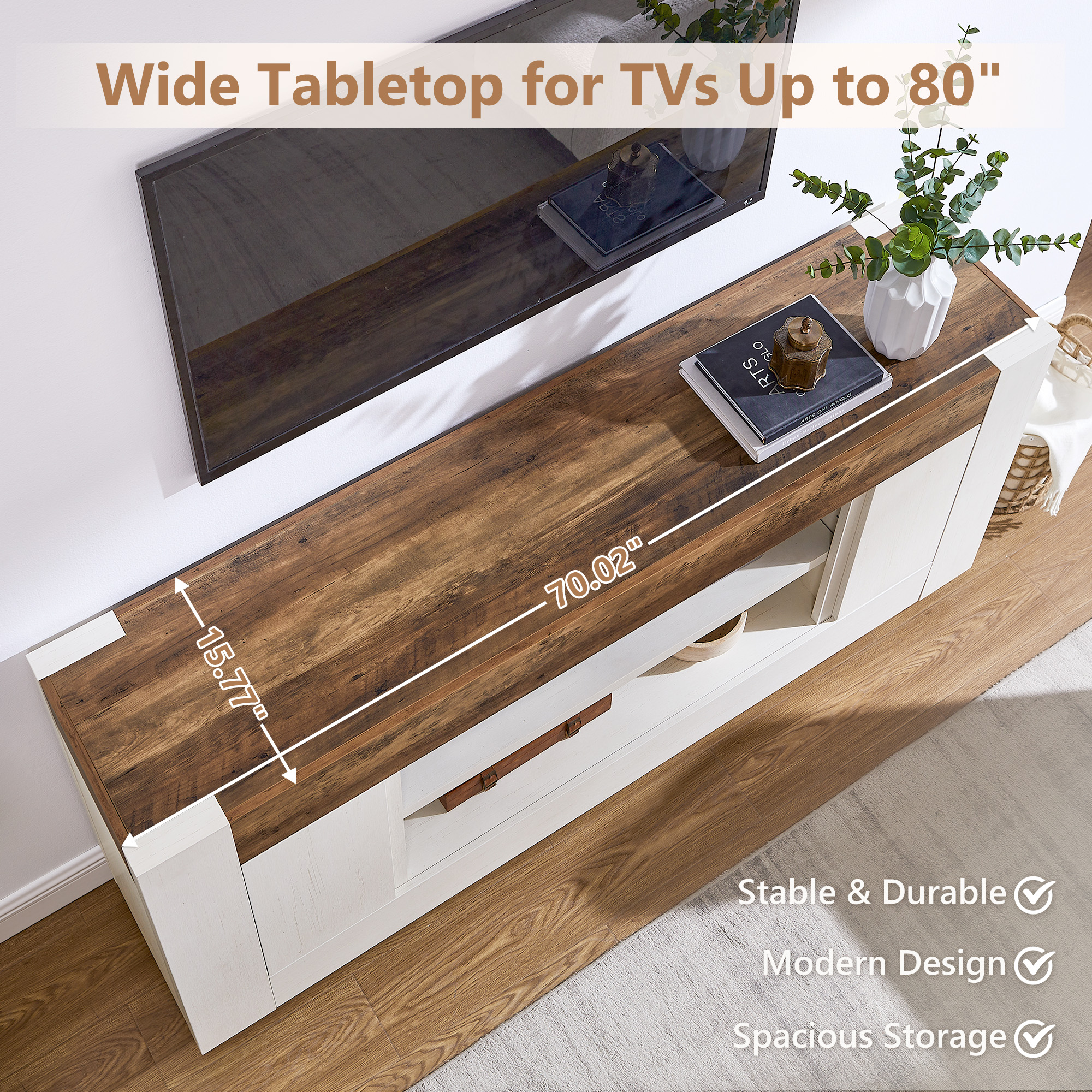 KeyWhat 70" Modern Farmhouse TV Stand for TVs up to 80" photo 5