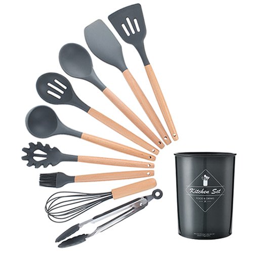 Juego de utensilios de cocina de silicona de 12 uds, utensilios de cocina resistentes al calor, utensilios de cocina antiadherentes, herramientas para hornear con caja de almacenamiento Adepaton 2026583-18