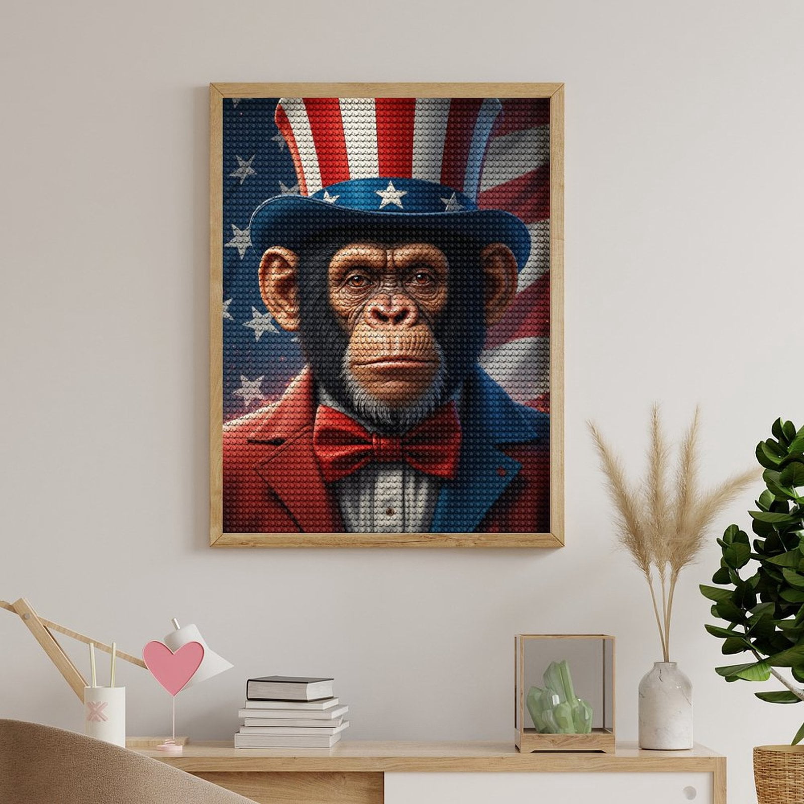 Diamond Art Kits for Adults, Chimp Patriotic Stars Stripes Hat 5D Diamond Painting Kits for Adults Beginners, DIY Full Drill Diamond Painting, Gem Art and Crafts 12x16