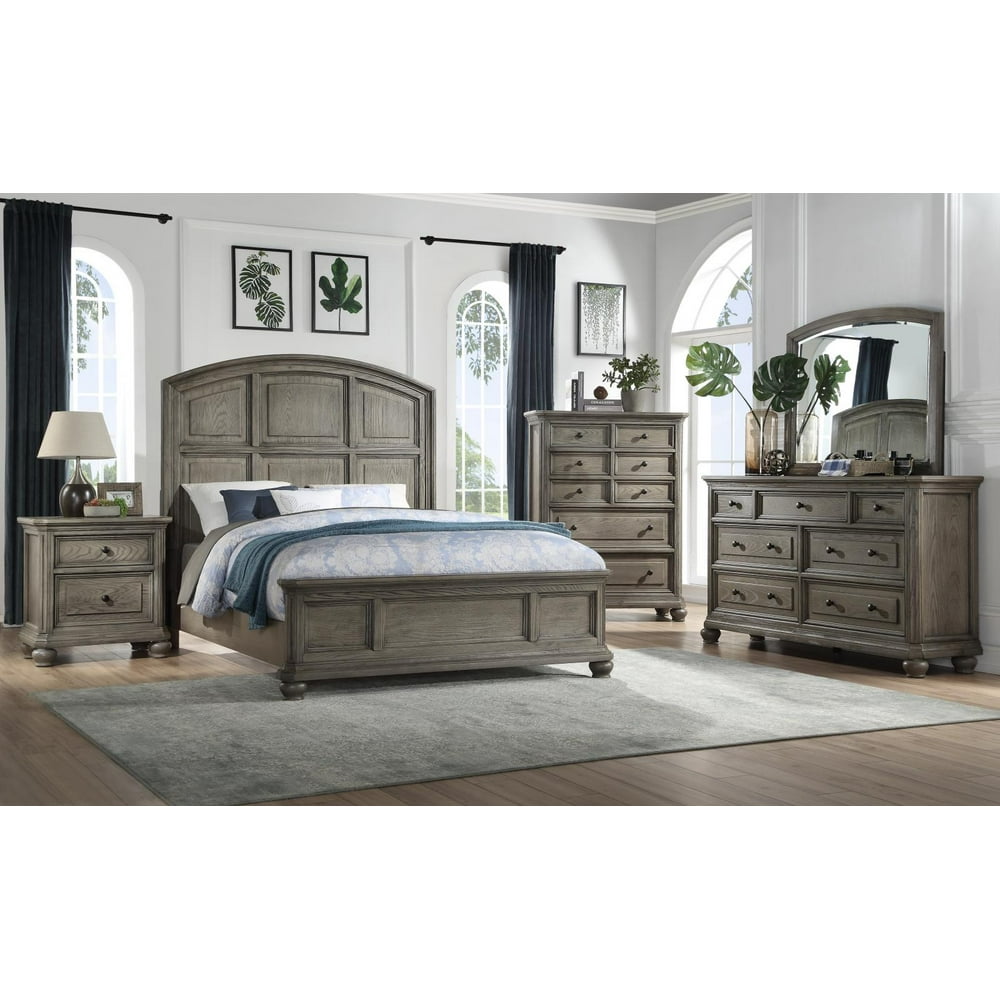 Transitional Rustic Gray Oak Finish Queen Bedroom Set 5Pcs Kiran-22070Q ...