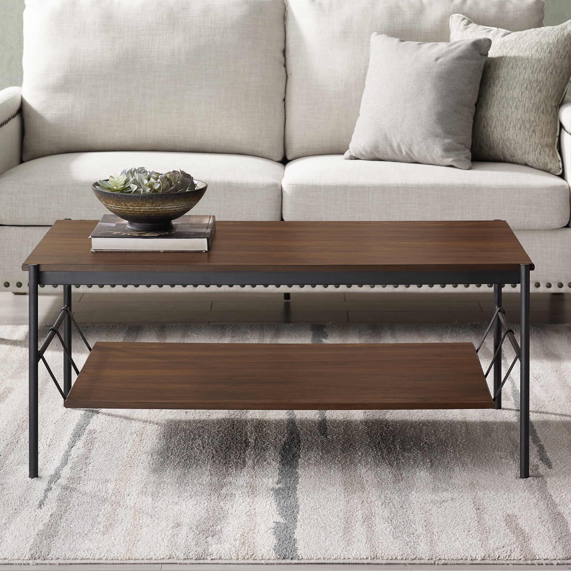 Manor Park Modern Coffee Table with Removable Shelf, Dark Walnut