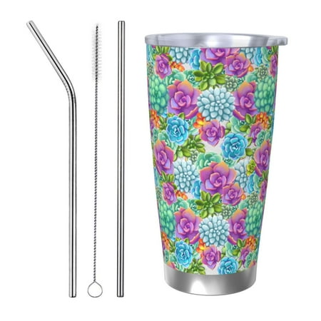 

Logiee Succulents Print 20OZ Car Cup with Lid Stainless Steel Vacuum Insulated Double Wall Travel Tumbler Durable Insulated Coffee Mug Thermal Cup with Straw-Straw Three-piece Set