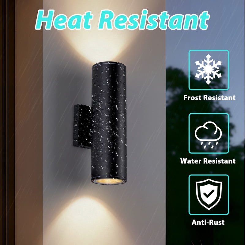 HKMGT Modern Black LED Outdoor Wall Light Hard-Wired 12W, Waterproof Aluminum Up Down Sconce for Porch Patio (8-pack)