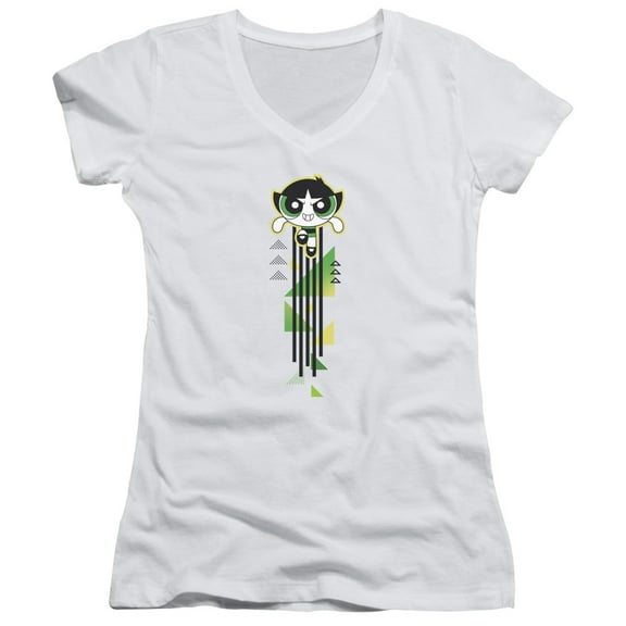 Powerpuff Girls Buttercup Streak Junior Women's T-Shirt V-Neck White