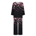 thumbnail image 2 of Jinhomg Womens Cute Valentines Day Outfits 2 Piece Heart Graphic Holiday Pajamas Lightweight Comfy Long Sleeve Crew Neck Tops and Pants Summer Saving Black XXL, 2 of 3