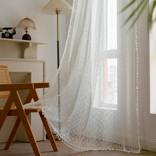 Xiao Hua Cortinas elegantes transparentes - 1 cortina blanca transparente para sala de estar, 150cm*214cm - Cortinas de encaje para ventana, cortinas transparentes que filtran la luz,