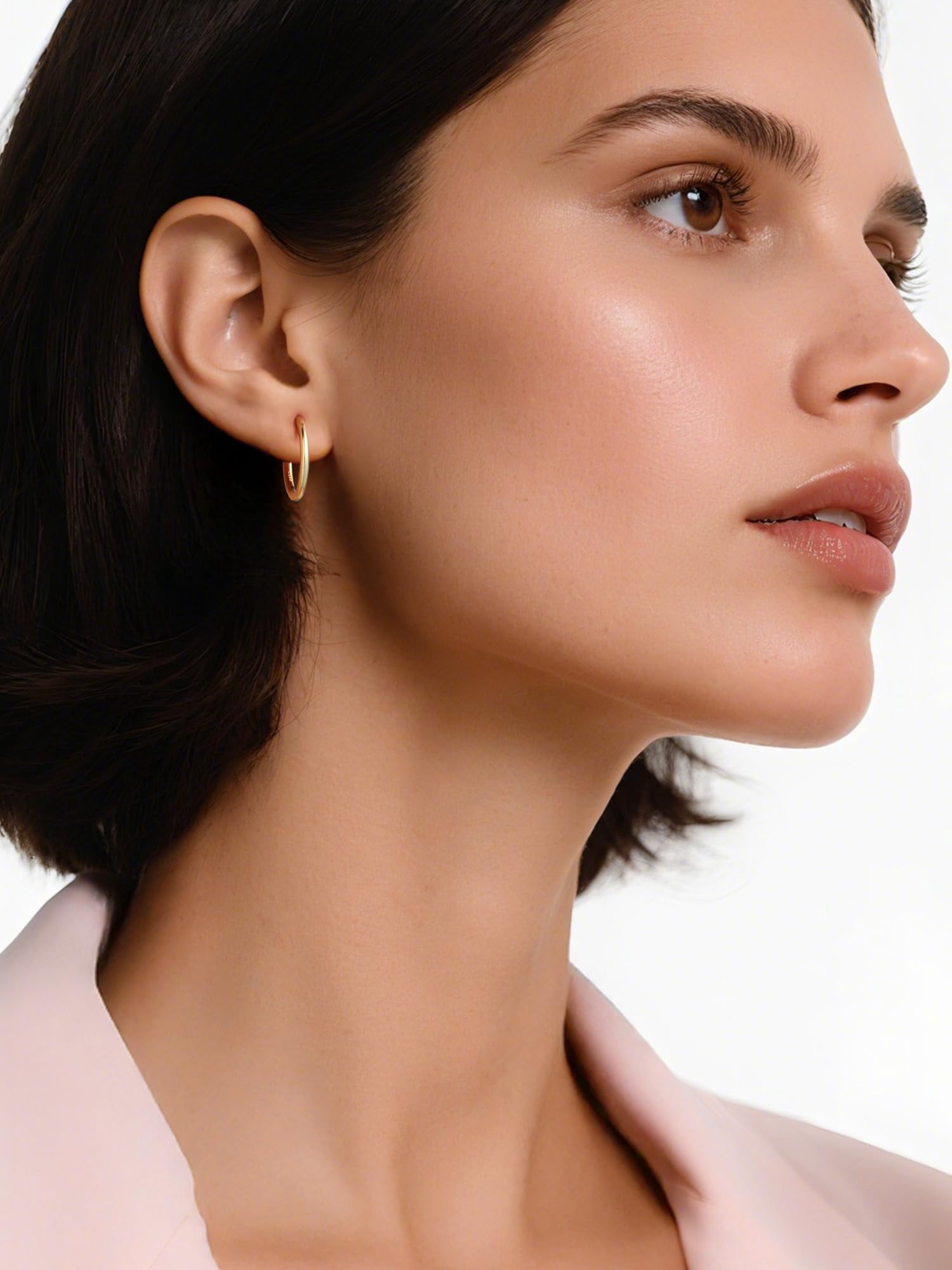 ChicSilver Small Gold Plated Hoop Earrings for Women 14k Gold Plated Huggie Earrings for Women Hypoallergenic Hoop Earring 12MM