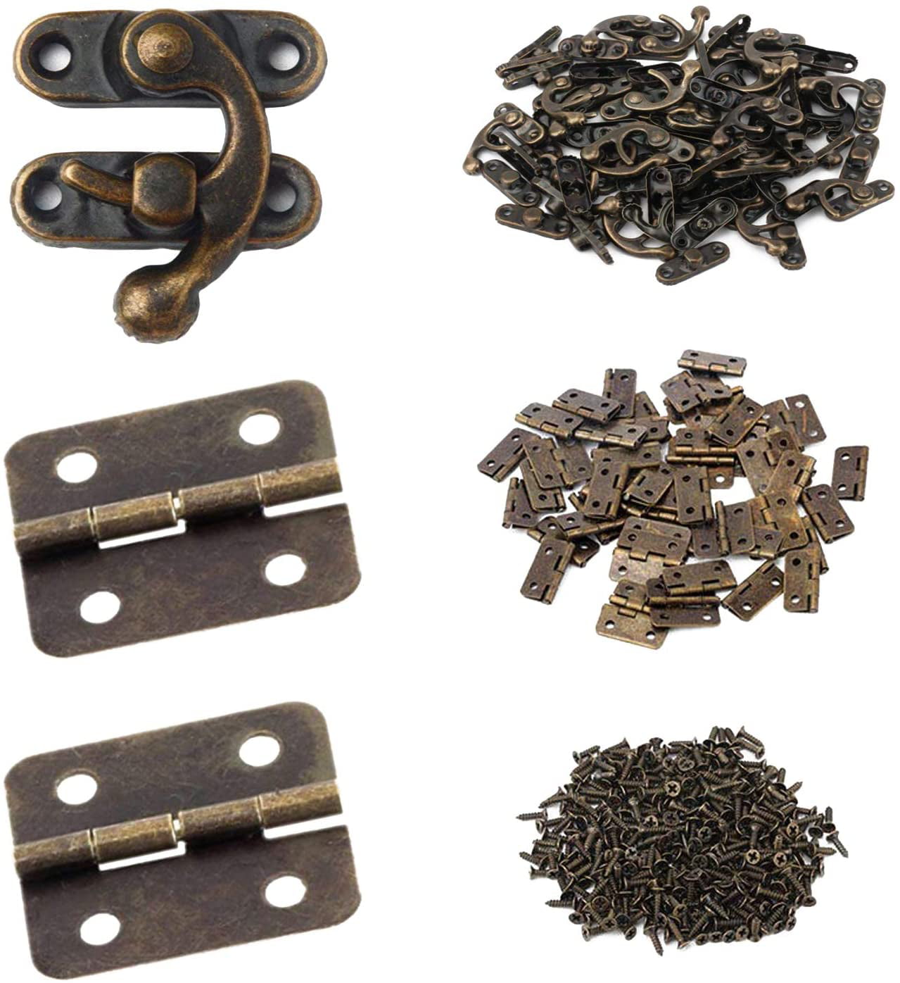 Antique Latch Hasp for Wood Jewelry Box 29x19mm Baoblaze 12pcs Small Box Hinges Mini Metal Lock with Screws Brown