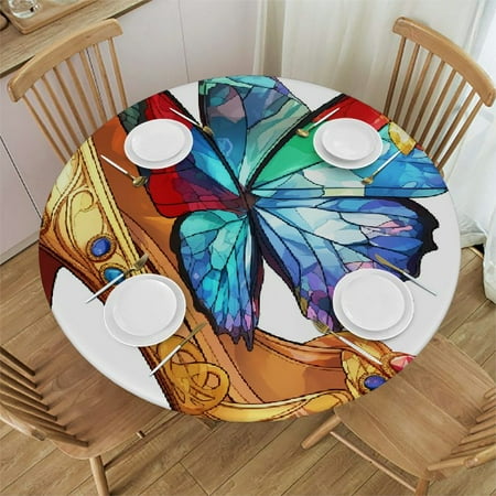 

Autua High-Heeled Shoe Colorful Gemstones Butterfly Wings Round Tablecloth Stain-Resistant and Washable Ideal for Indoor and Outdoor Use Waterproof Resistant Fabric with Elastic Edge 38 -42