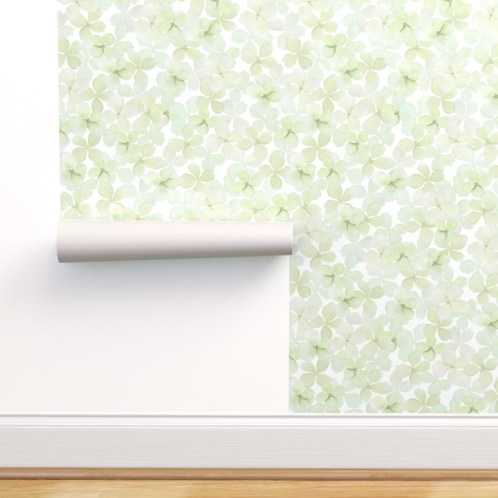 Peel & Stick Wallpaper Swatch - Green Hydrangea Watercolor Flowers