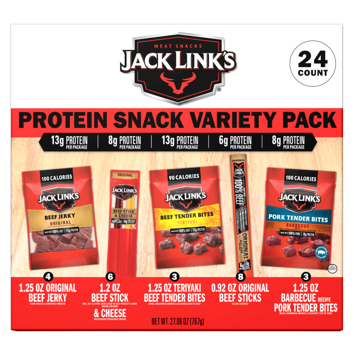 Jack Link's Protein Snack Box, Variety Pack, Count 24