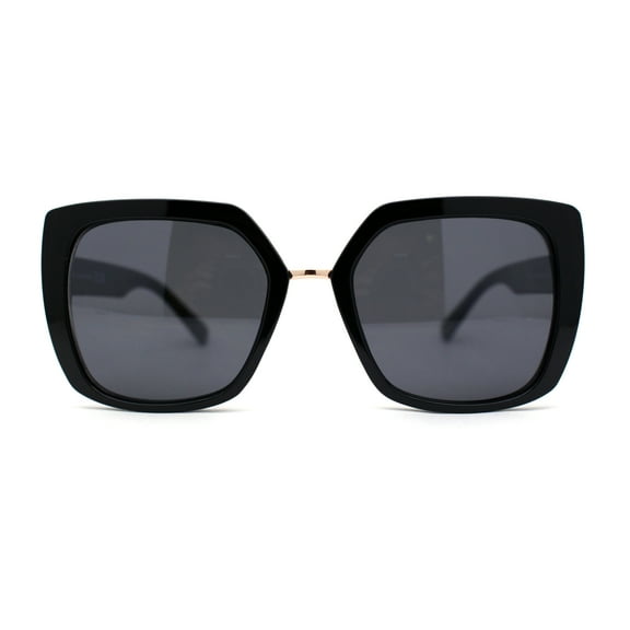 Womens Oversized Squared Cat Eye Metal Bridge Plastic Fashion Sunglasses All Black