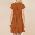 thumbnail image 5 of Lovskoo 2024 Spring Dresses for Women 2024 Dresses Short Sleeve V Neck Drawstring Casual Ruffle A-Line Mini Dress Brown-2XL, 5 of 9