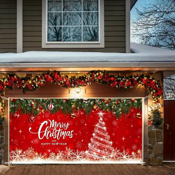Decoraciones navideñas, adornos navideños para garaje, decoración para la puerta del garaje, pancartas navideñas, telones de fondo, decoración colgante para interiores y exteriores, casas, jardines, f