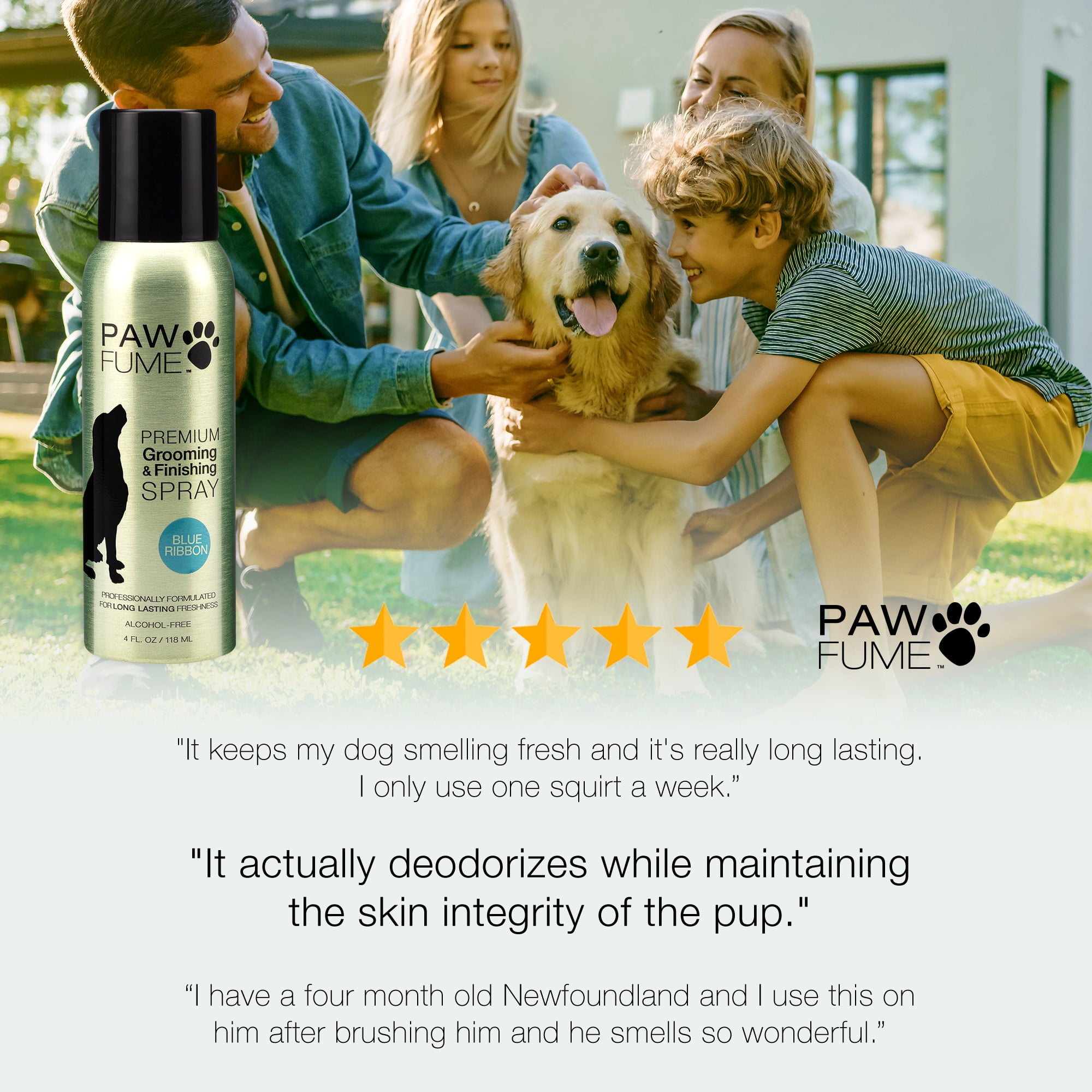 PawFume Blue Ribbon Premium Grooming and Finishing Deodorizer Dog Spray, 4 fl oz Can