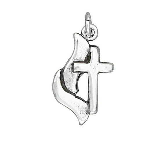 Sterling Silver 16" .8mm Box Chain Cross Flames Pendant Necklace