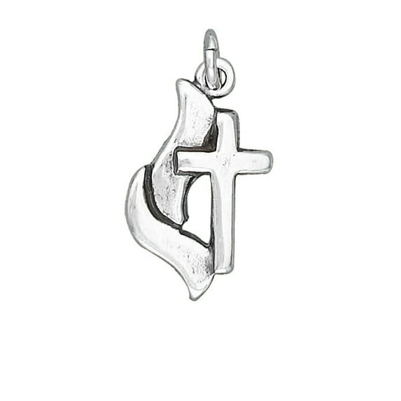 Sterling Silver 30" 1.2mm Box Chain Cross Flames Pendant Necklace