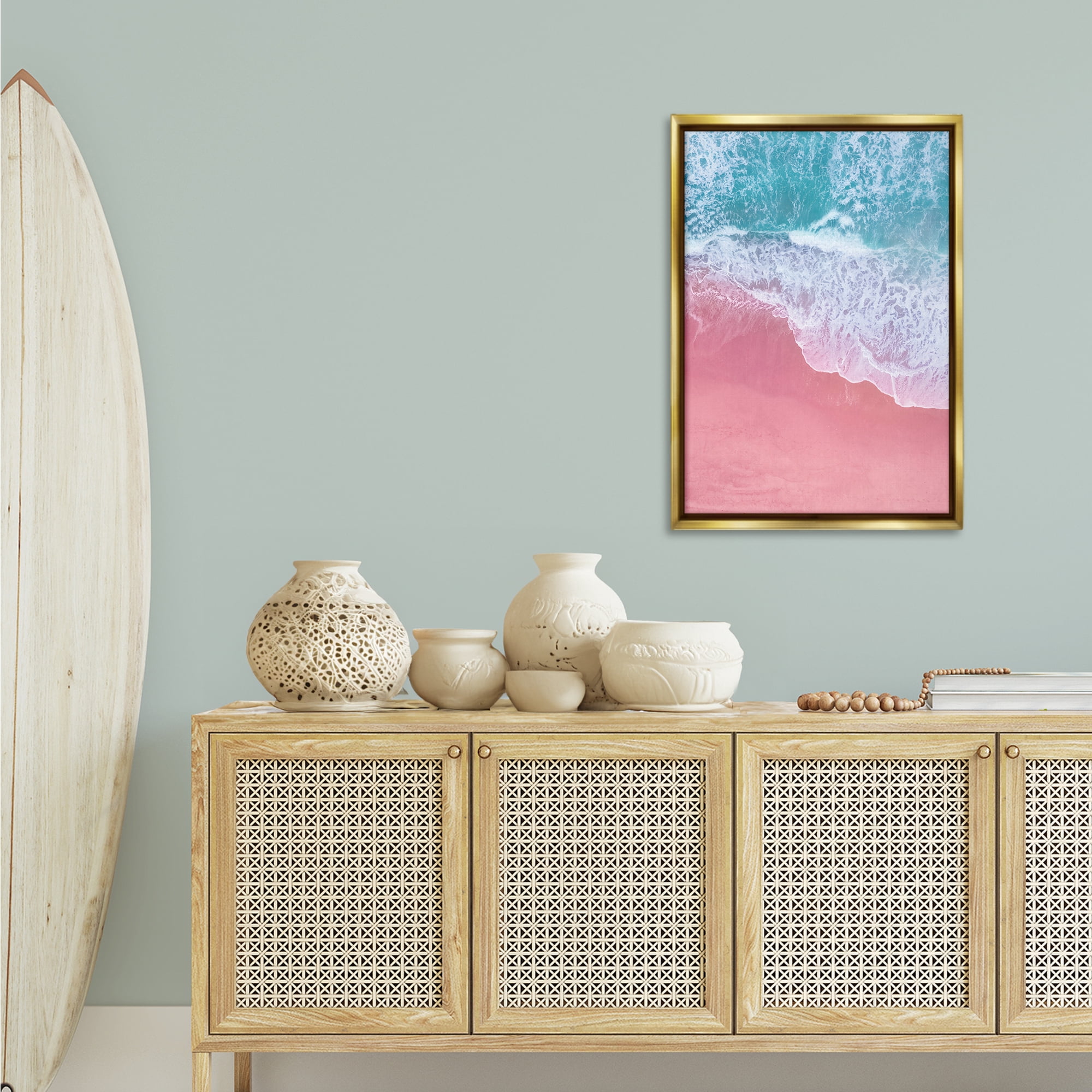 Stupell Industries Pink Surf Tide Landscape & Nature Photography Gold Floater Framed Canvas Art Print Wall Art, 21 x 31
