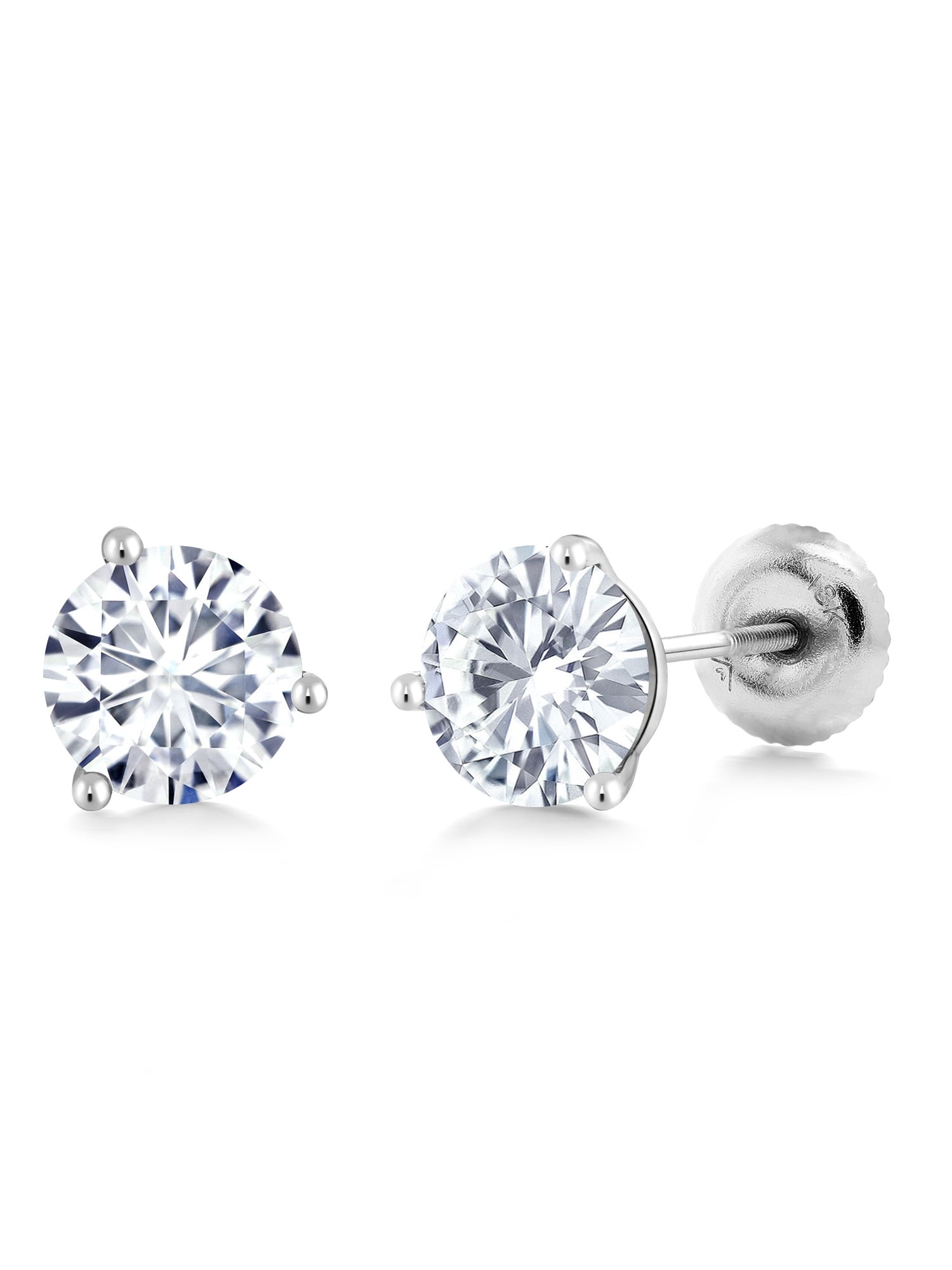 18K White Gold Stud Earrings Set Round Forever One Colorless (DEF) 1.00 ct (DEW) Created