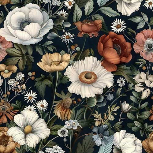 Dark Floral Wallpaper Peel and Stick Vintage Contact Paper 16.9inch x 118.1inch Boho Peel and Stick Wallpaper Flower Decorative for Cabinets Poppy Botanical Contact Paper Self Adhesive Vinyl