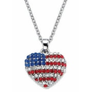 PalmBeach Jewelry Red White and Blue Crystal American Flag Patriotic Pendant Necklace in Silvertone 18"