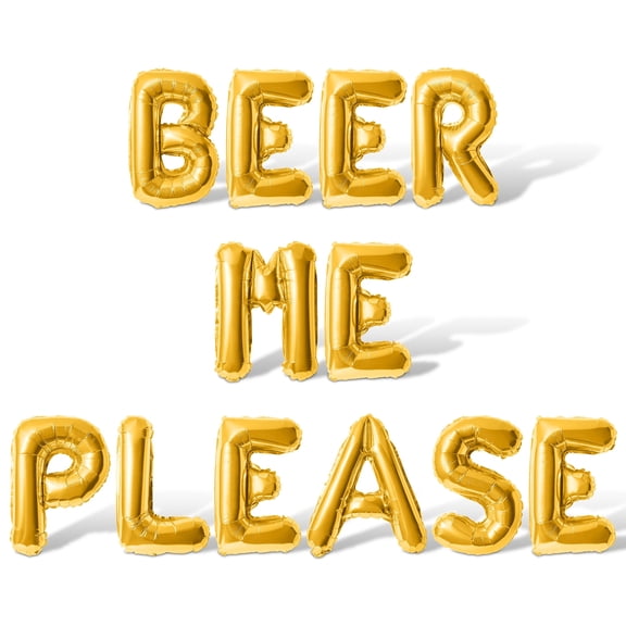 Letter Balloons - BEER ME PLEASE 16" Inch Alphabet Letters Foil Mylar Balloon Birthday Party Banner (Gold)