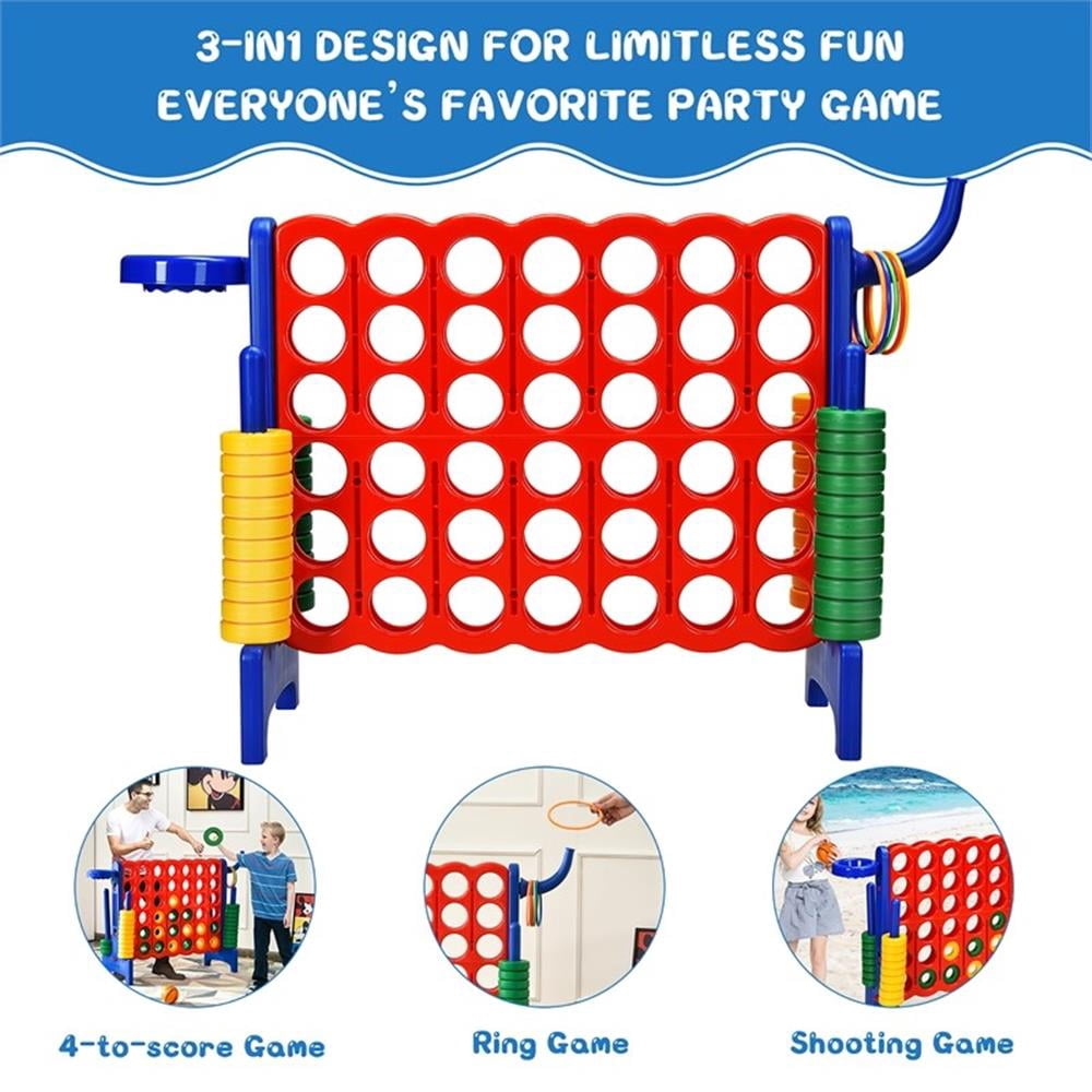 Pemberly Row 4 in A Row Giant Game Set w/Basketball Hoop for Family Blue