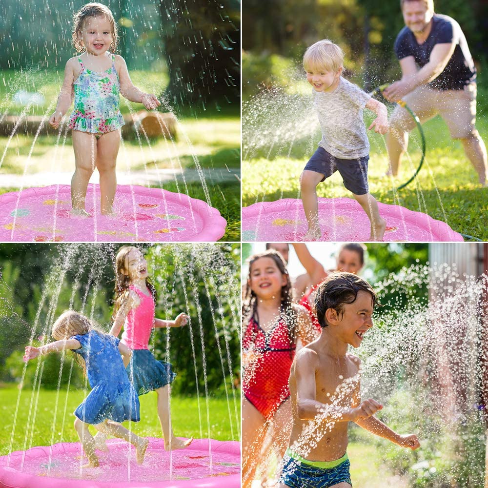 Movsou Sprinkler Splash Pad Sprinkler Pool Play Mat Inflatable Summer Outdoor Water Toys for Baby Girls Boys Children Pet Dog 67" Pink - image 4 of 9