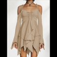 thumbnail image 4 of Disfraz de Halloween para Mujer, Vestido Midi Fluido con Pañuelo y Hombros Descubiertos, Estilo Hada Mariposa para Fiesta de Cosplay. Albaricoque XXL, 4 of 9