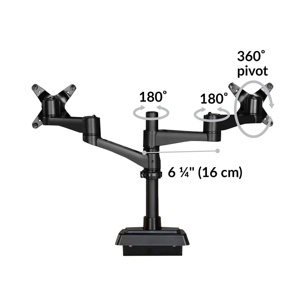 Vari Dual-Monitor Arm 180 Degree - Black Monitor Mount w/ 180 Degree Adjustment - Monitors up to 27 inches, 19.8 lbs