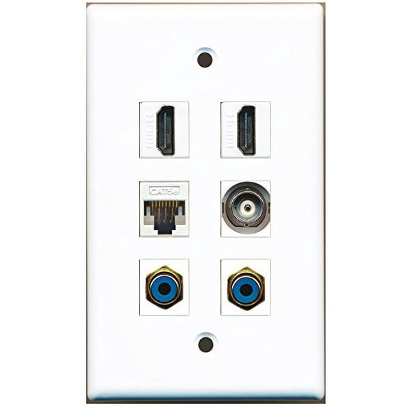 RiteAV - 2 HDMI 2 Port RCA Blue 1 Port BNC 1 Port Cat5e Ethernet White Wall Plate