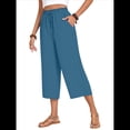 thumbnail image 2 of Pantalones Cortos para Mujer, Informales, con Cordón y Bolsillos, Holgados, de Cintura Alta y Pierna . Azul Oscuro L, 2 of 6