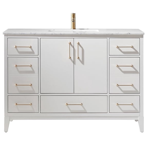 Sutton 48" Carrara White Marble Countertop Single Vanity w/o Mirror White