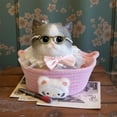 thumbnail image 3 of Gato Squishy Gigante Big Taba - Juguete Kawaii Antiestrés Jumbo de 15 cm con Cesta Tejida y Gafas (Blanco y Gris), 3 of 7