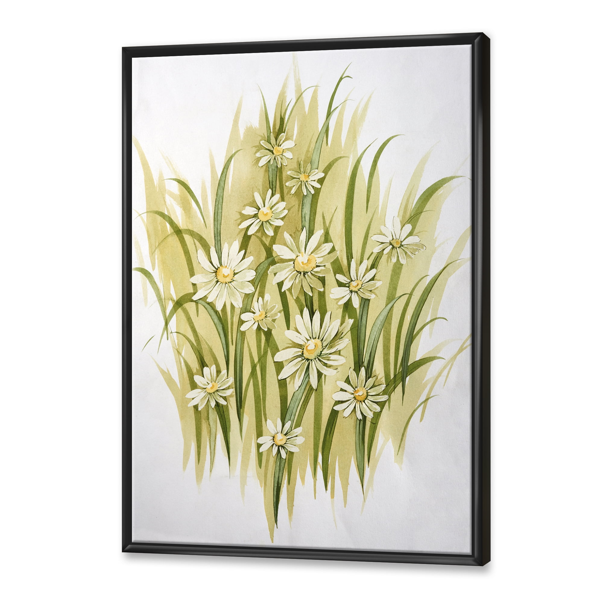 Designart 'Abstract White Meadow Flowers' Traditional Framed Canvas Wall Art Print