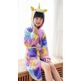 thumbnail image 4 of Girls Unicorn Hooded Fleece Bathrobe Kids Plush Flannel Robe Pajamas Gown, 4 of 7