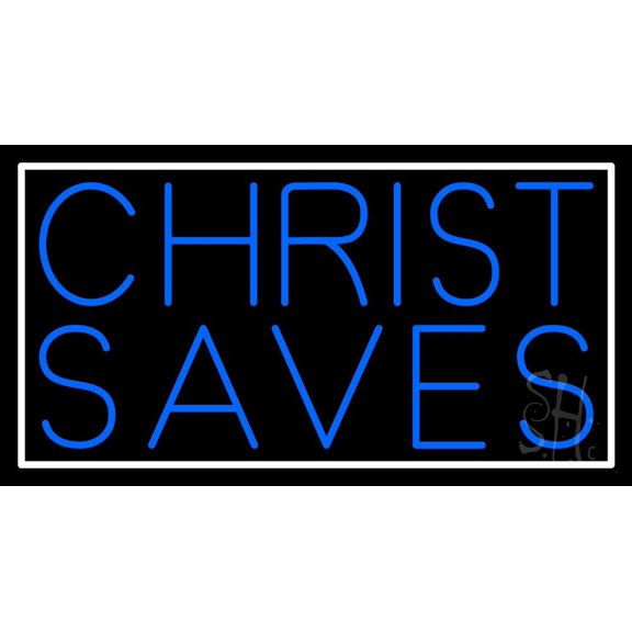 Blue Christ Saves LED Neon Sign 20" Tall x 37" Wide - inches Black Square Cut Acrylic Backing, with Dimmer - Premium built indoor Sign for Home décor, Event, Religious place, Store interior, Office.