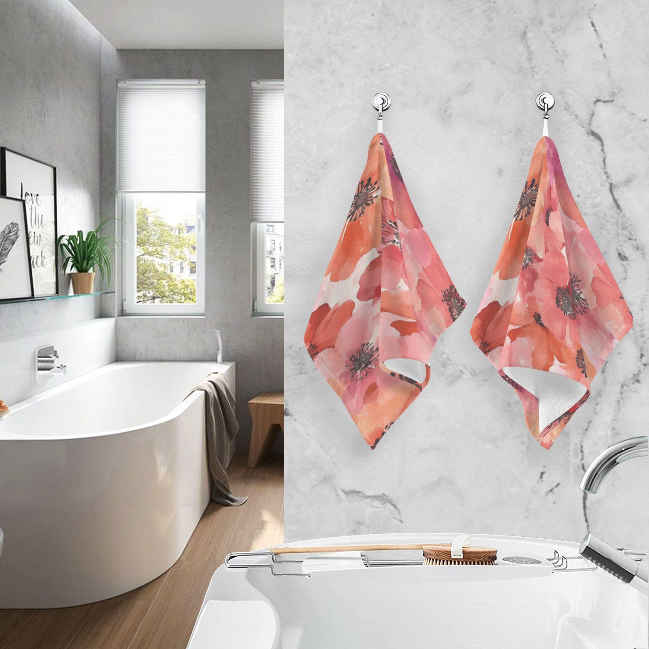 Cotton Towel Two-Piece 16x28 Inch One Sizex2 Face Towel Set Towel Set Cotton Hand Bath Towel Bathroom Beach Beautiful Red Flower