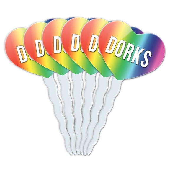 Dorks Heart Love Cupcake Picks Toppers - Set of 6