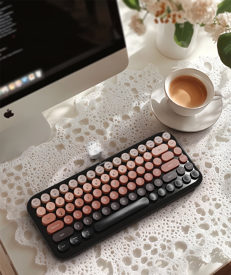 HOCO Bluetooth Wireless Dual-Mode Keyboard 84 Keys Compatible with Windows/Mac/Android, Includes USB Receiver & Type-C Adapter(Black)