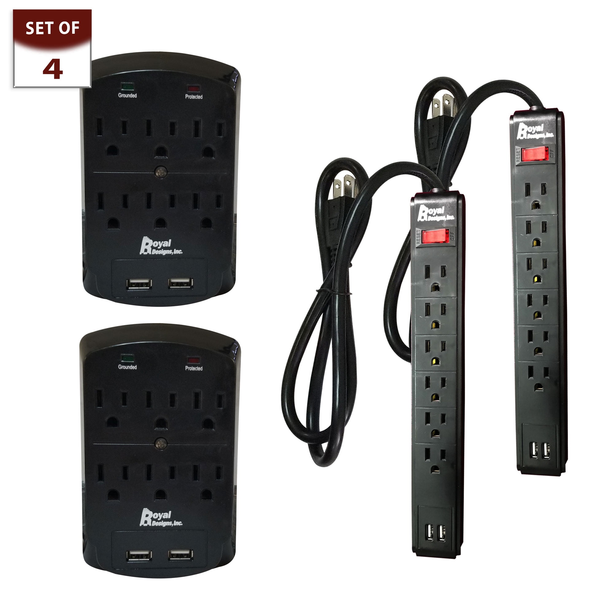 Royal Designs Black USB Power Strip and Wall Mount with 2 USB ports